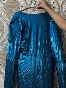 Dark Blue Metallic Plunging Neck Dress