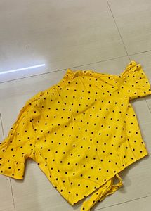 Yellow Polka Dot Tie-Front Top