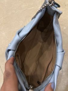 Blue Gathered Leather Shoulder Bag