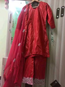 Red Embroidered Kurta Set