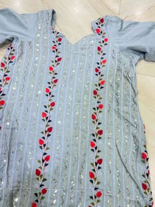 Powder Blue Floral Embroidered Salwar Kameez