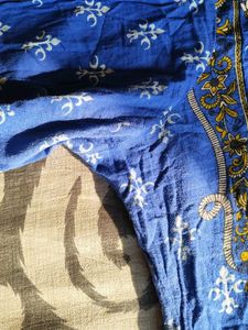 Pakistani Blue &amp; Yellow Printed Duppatta Kameez