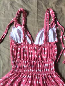 Pink Heart Print Tie-Strap Mini Dress