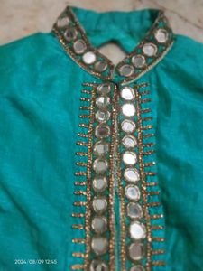 Green Kurti Mirror Work