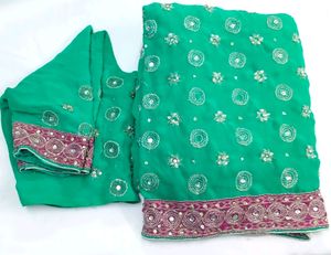 Saree blouse Flourescent green kasab kardana Ful