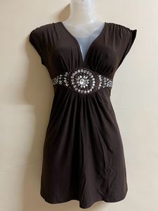 FIXED PRICE ✨ Brown Embellished Mini Dress