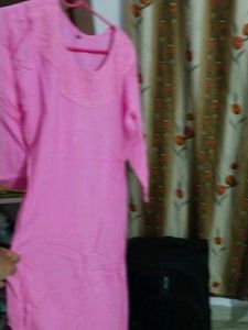 Pink Embroidered Neck Kurti