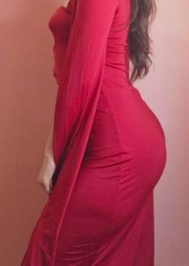 Red Gown with Cape Sleeves