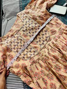 Elegant Beige Floral Cotton Anarkali Kurta