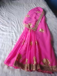 Elegant Pink Embroidered Saree