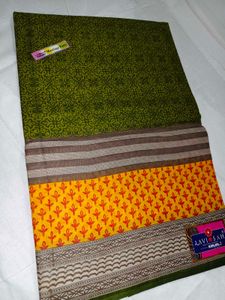 Lavi Sah Green & Yellow Cotton Saree