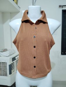 Size S-Brown Halter Top with Buttons