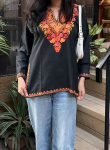 Embroidered Black Kurti Top