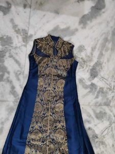 Elegant Blue &amp; Gold Ethnic Gown