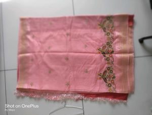 New Embroidery Work Saree Pink