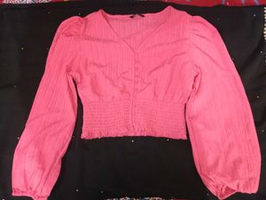 Pink Puff Sleeve Crop Top
