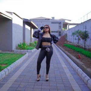 Co ord Love Print with leather leggings