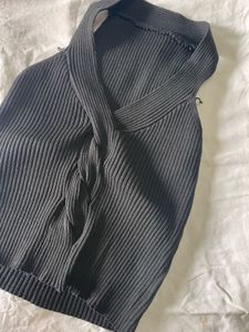 Black Halter Knit Top
