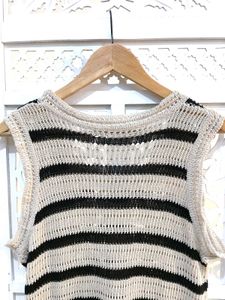 Chic Striped Knit Side Slit Dress B