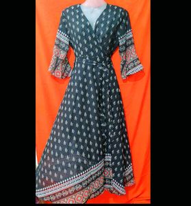 Boho Print Wrap Dress With Ropes