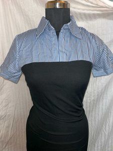 Littlebox Striped Collar Bodycon Dress
