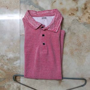 Ether Polo Collar Pink Textured Tshirt