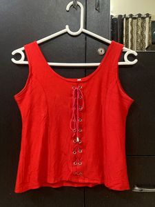 Red Lace-Up Tank Top