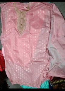 pink &amp; green embroidery dress material