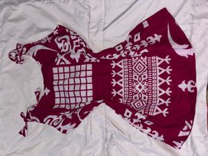 Dark Pink &amp; White Print Short Kurti