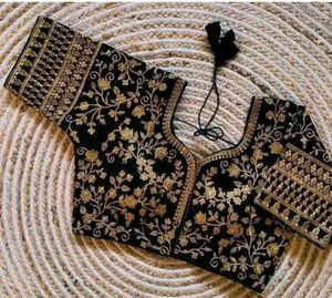 Velvet Gold Zari Embroidery Blouse (38 alterable)