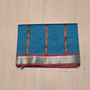 Elegant Blue &amp; Gold Cotton Saree