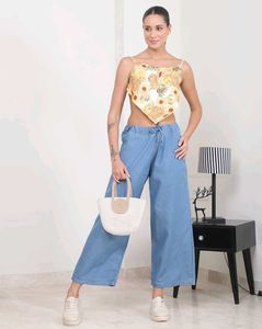 Mid Blue Elasticated Drawstring Waist Jeans