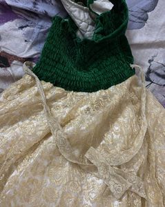 Ethnic Gown - Green And Gold