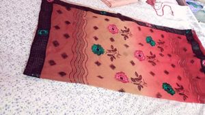 Red &amp; Beige Floral Embellished Saree