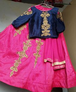 Pink & Navy Embroidered Lehenga Set
