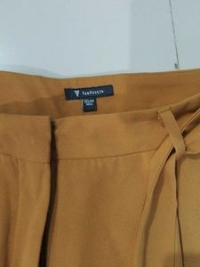 Mustard Brown Formal Trousers With Inbuilt Belt