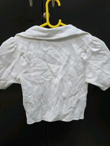 White Crop Top with Collar