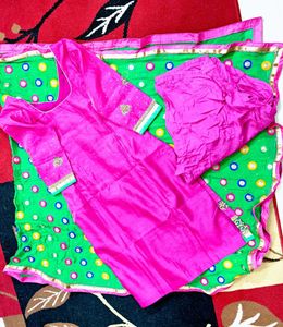 Pink &amp; Green Kurta Set