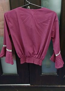 Embroidered Maroon Top With Bell Sleeves