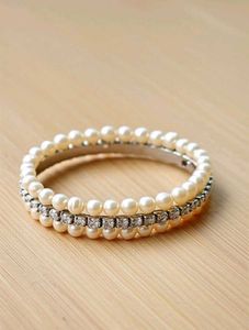 Pearl & Rhinestone Bangle Bracelet