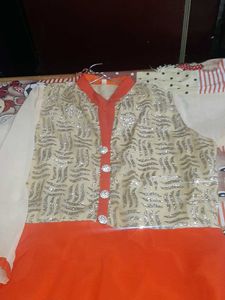 Orange &amp; Gold Anarkali Dress