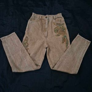 Vintage Embroidered Denim Jeans/korean