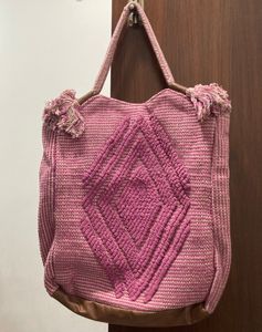 New - Handcrafted Pink Tassel Faux Leather Tote