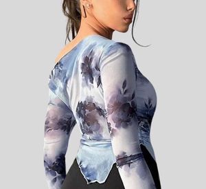 Blue Floral Mesh Top