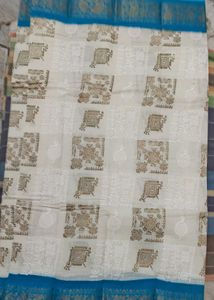Blue &amp; Beige Patterned Saree
