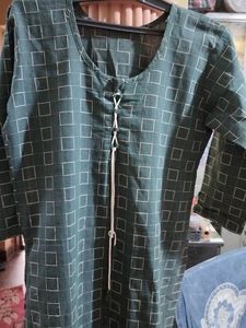 Greyish Green Checkered Kurta