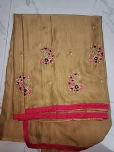 Embroidery With Gold Beeds Saree