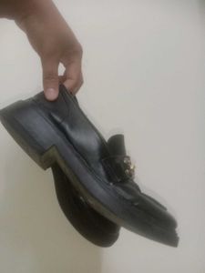 Black Loafers with Gold Detail