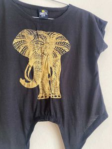 Black Graphic Tee - Elephant Print