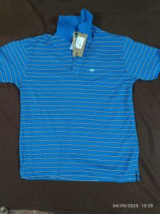 New Xl Striped Blue Polo Shirt